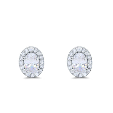 Stud Earrings Wedding Oval Simulated Cubic Zirconia 925 Sterling Silver (11mm)